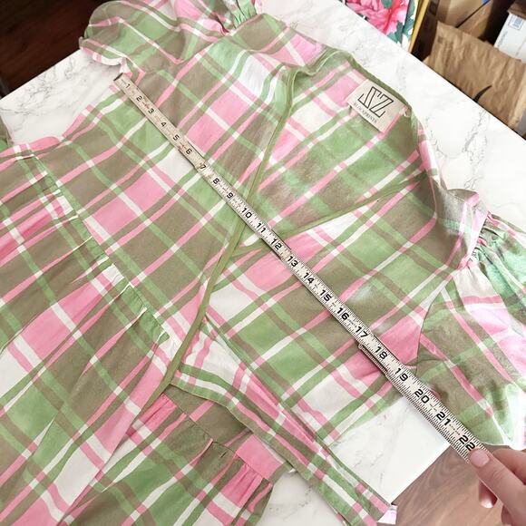 SZ Blockprints Emily Green/Pink Plaid Maxi Wrap Dress women’s size medium - Picture 10 of 11